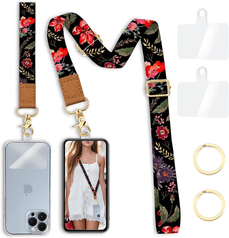Yonlevres Cell Phone Lanyard Crossbody with Wrist Strap, Flower Lanyards for Around The Neck Wristlet Adjustable Phone Strap Floral for Keys Case ID Badges Accessories - Image 1